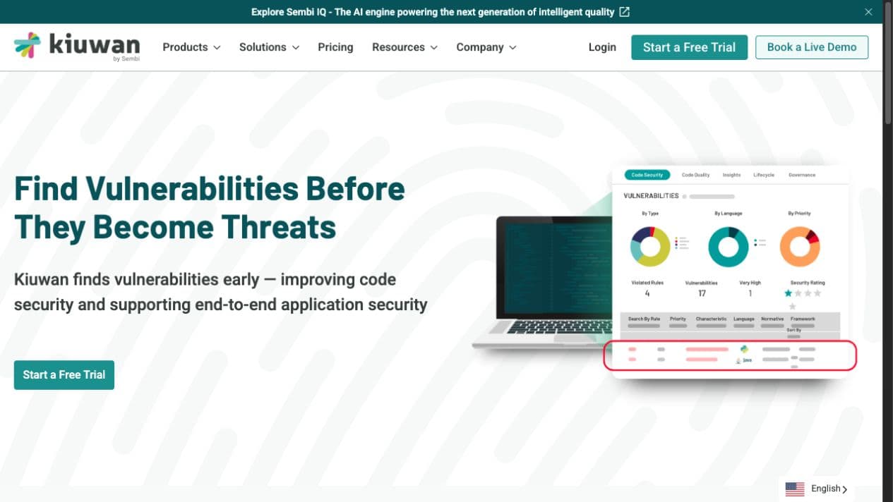 Kiuwan — Code Security Platform Website screenshot